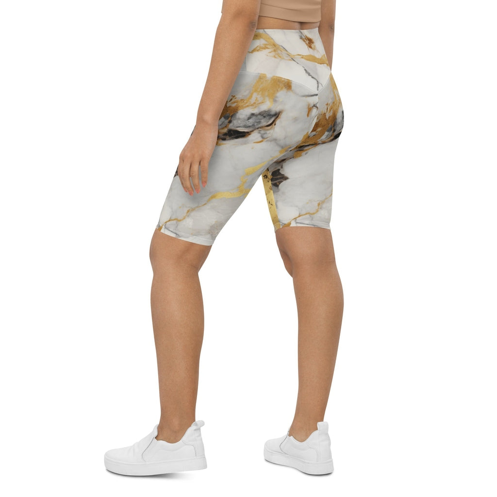 White & Gold Marble Biker Shorts