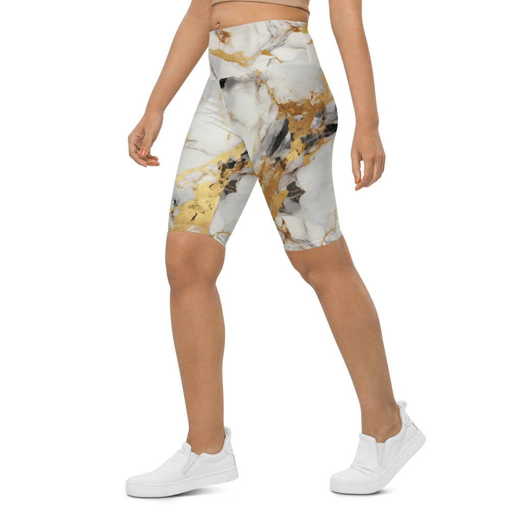 White & Gold Marble Biker Shorts