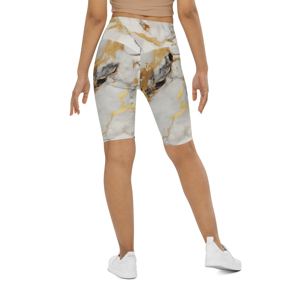 White & Gold Marble Biker Shorts
