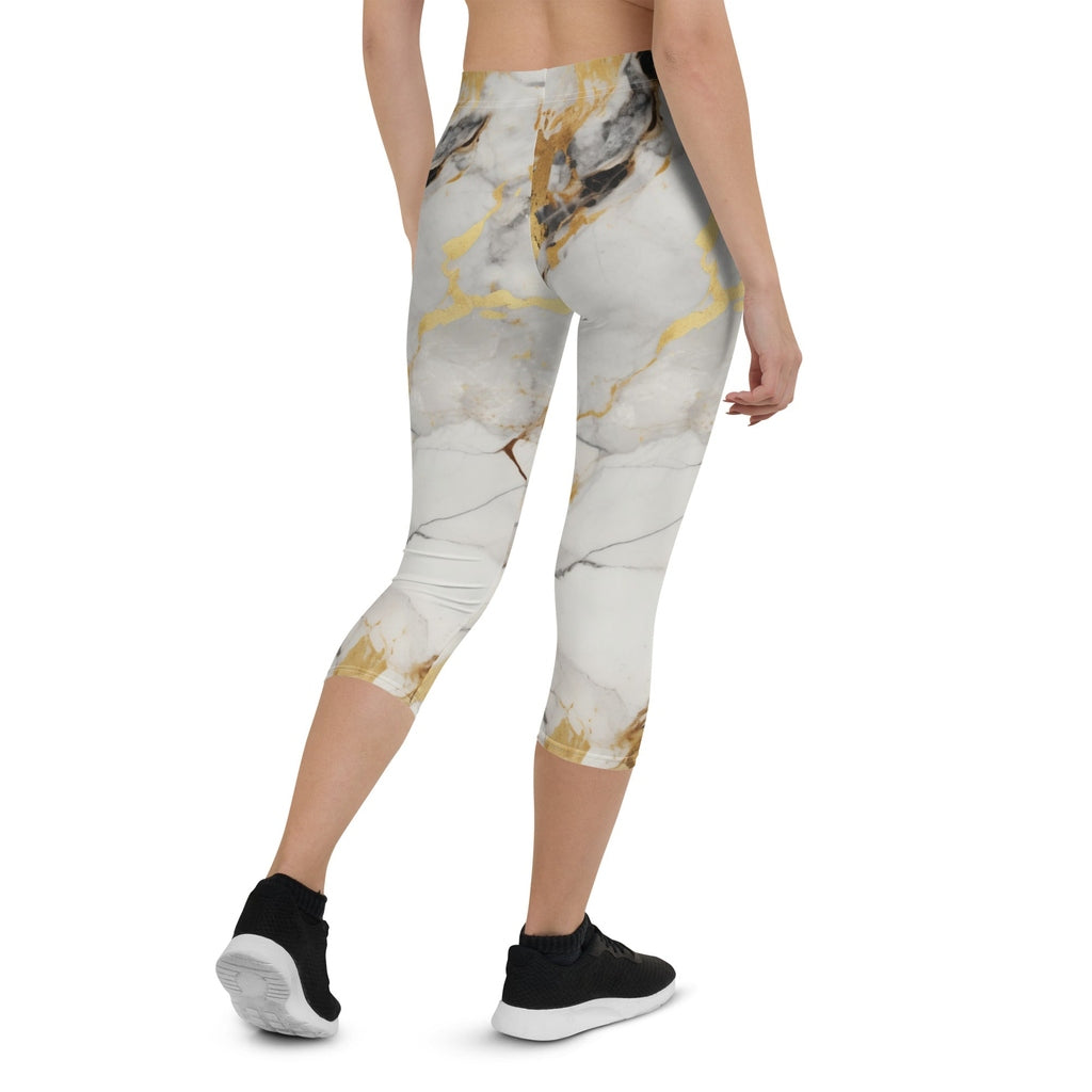 White & Gold Marble Capris