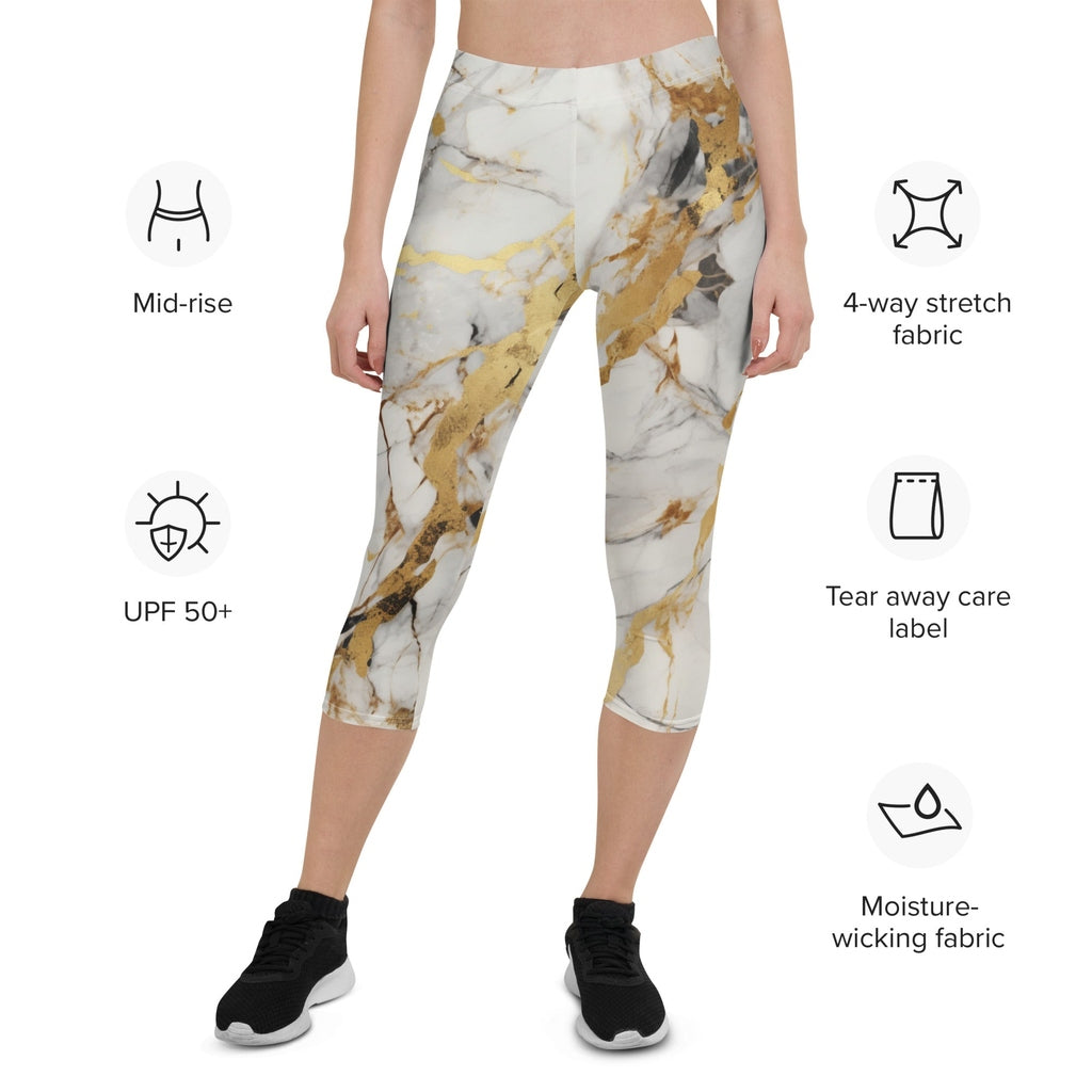 White & Gold Marble Capris
