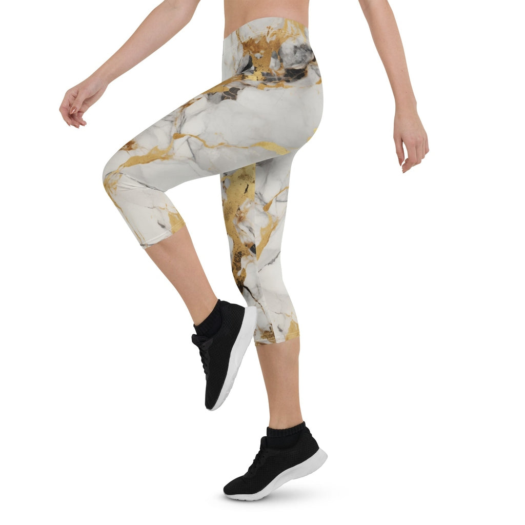 White & Gold Marble Capris