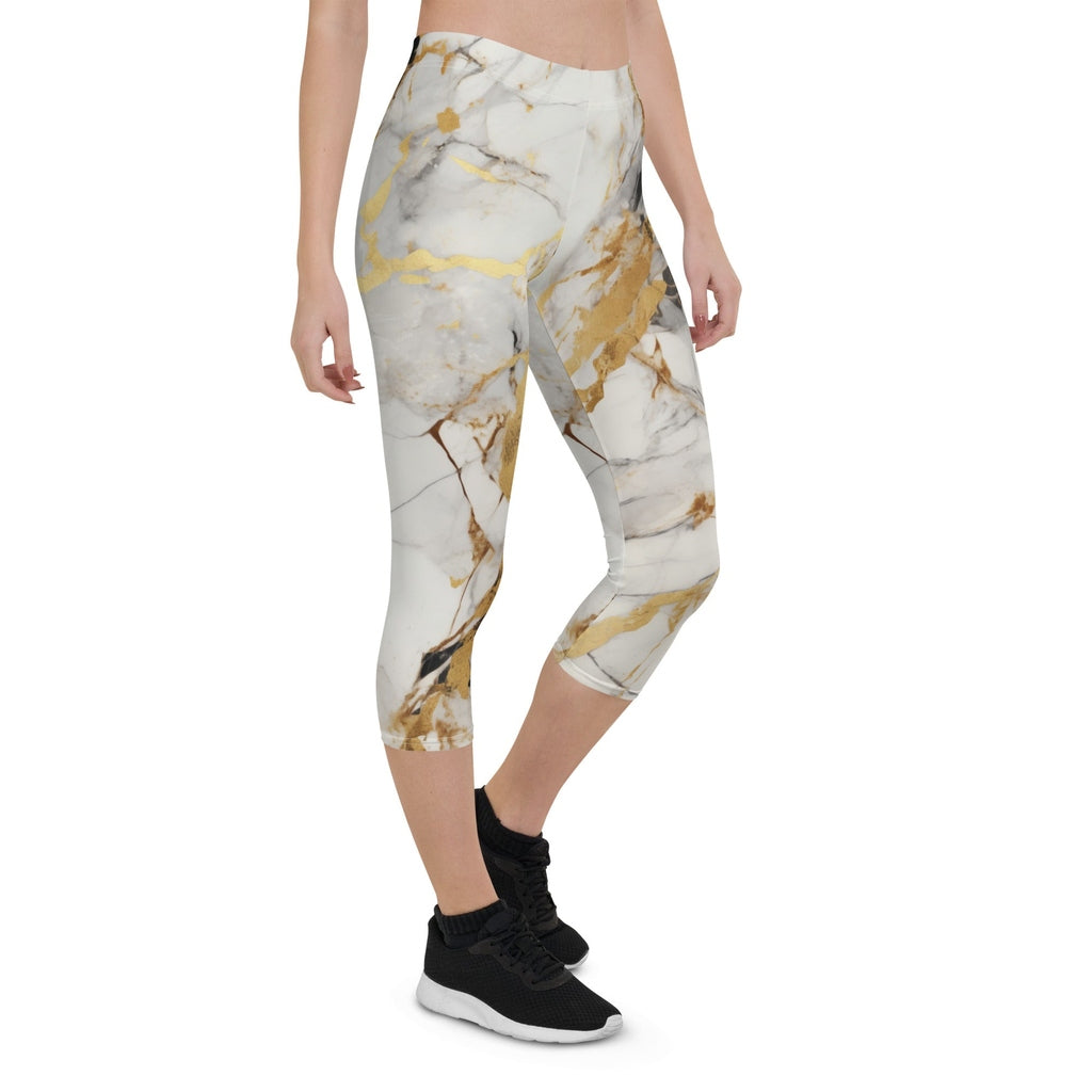 White & Gold Marble Capris