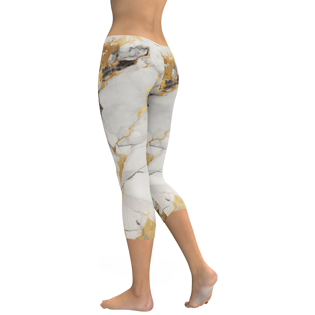 White & Gold Marble Capris