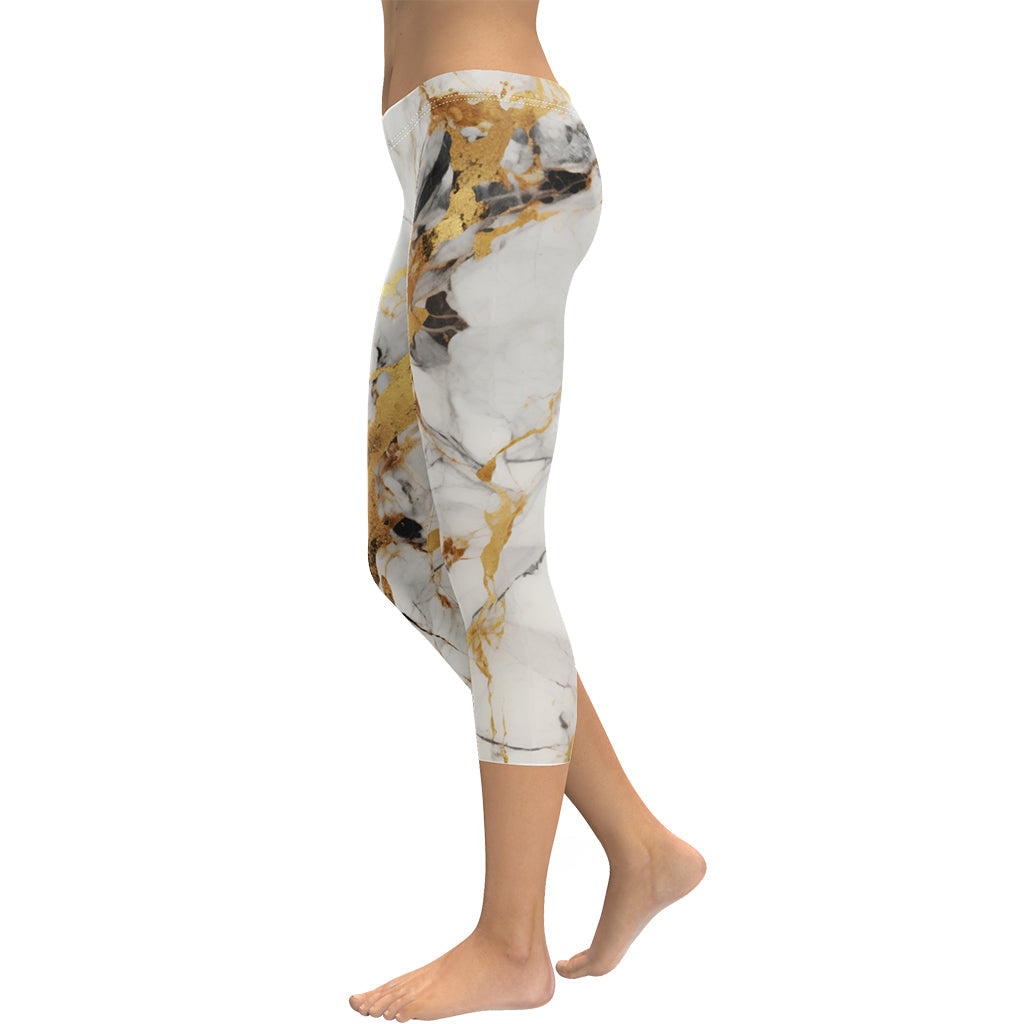 White & Gold Marble Capris