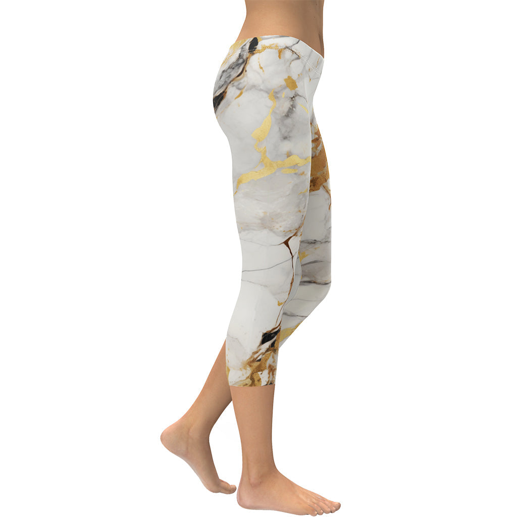 White & Gold Marble Capris