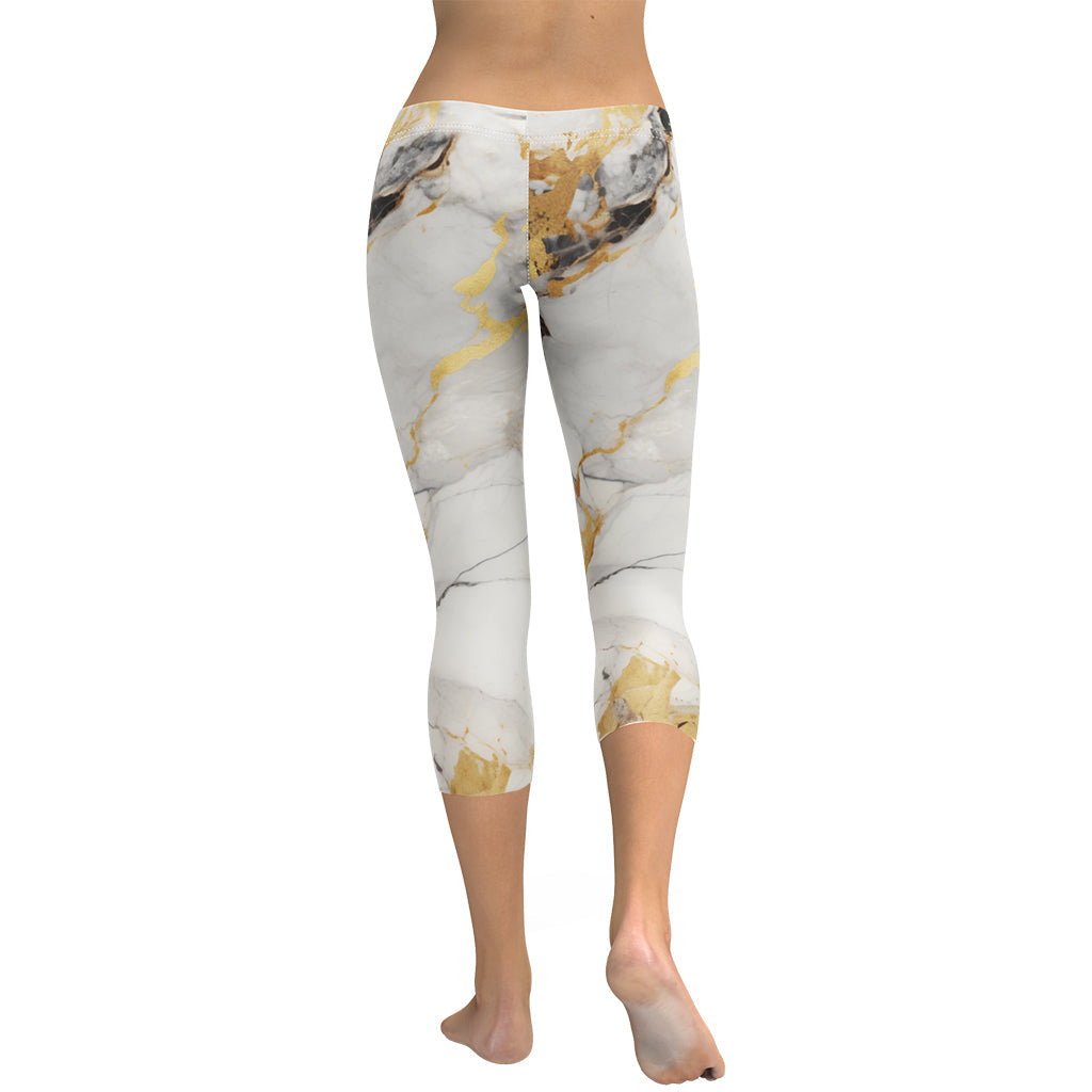 White & Gold Marble Capris