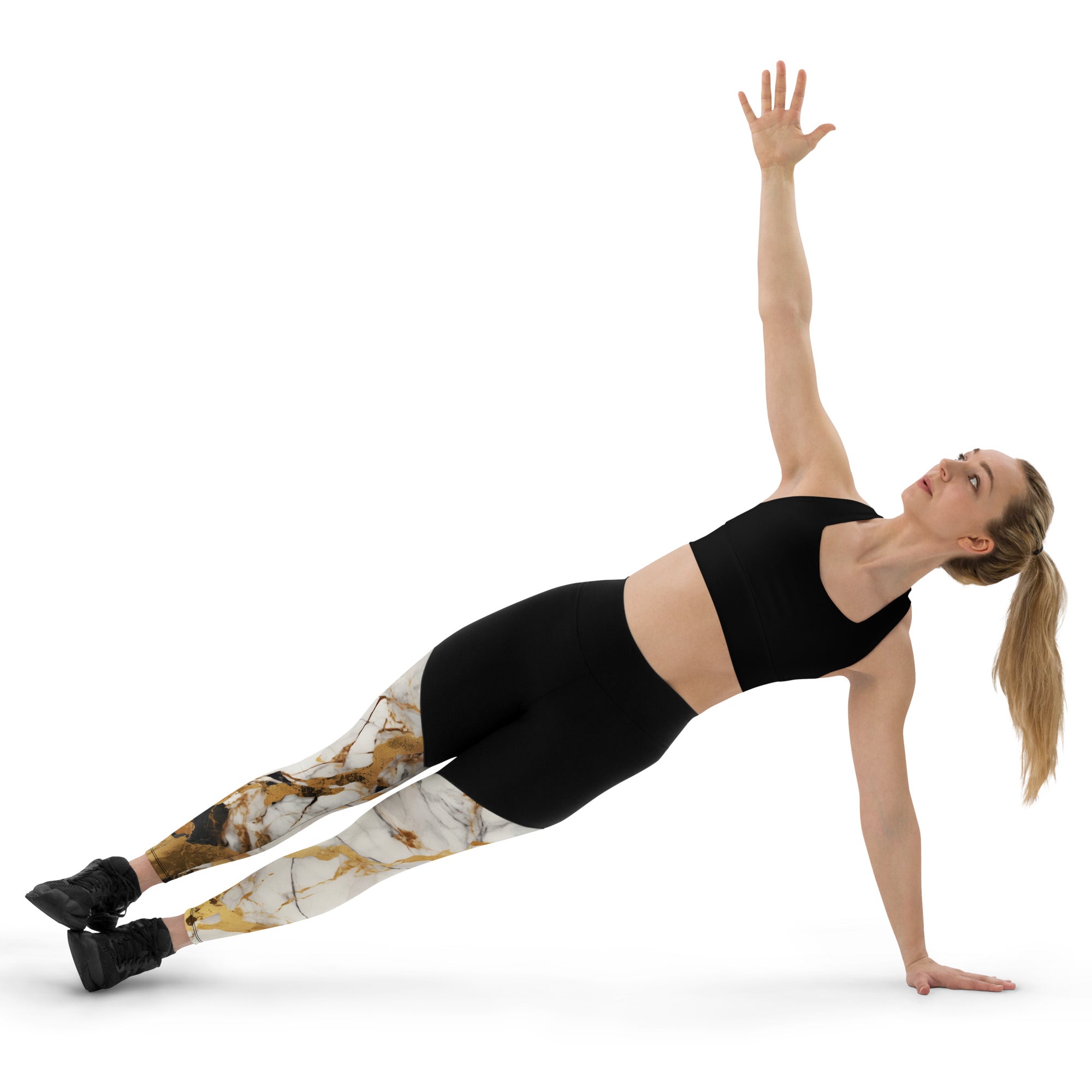White & Gold Marble Compression Leggings
