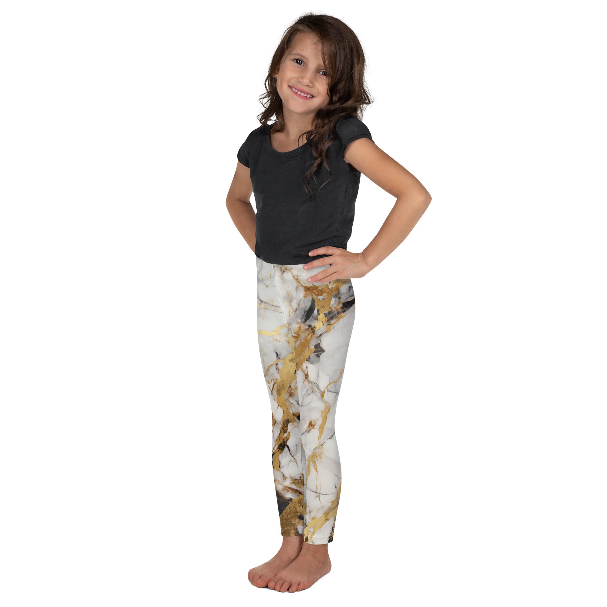 White & Gold Marble Kid's Leggings