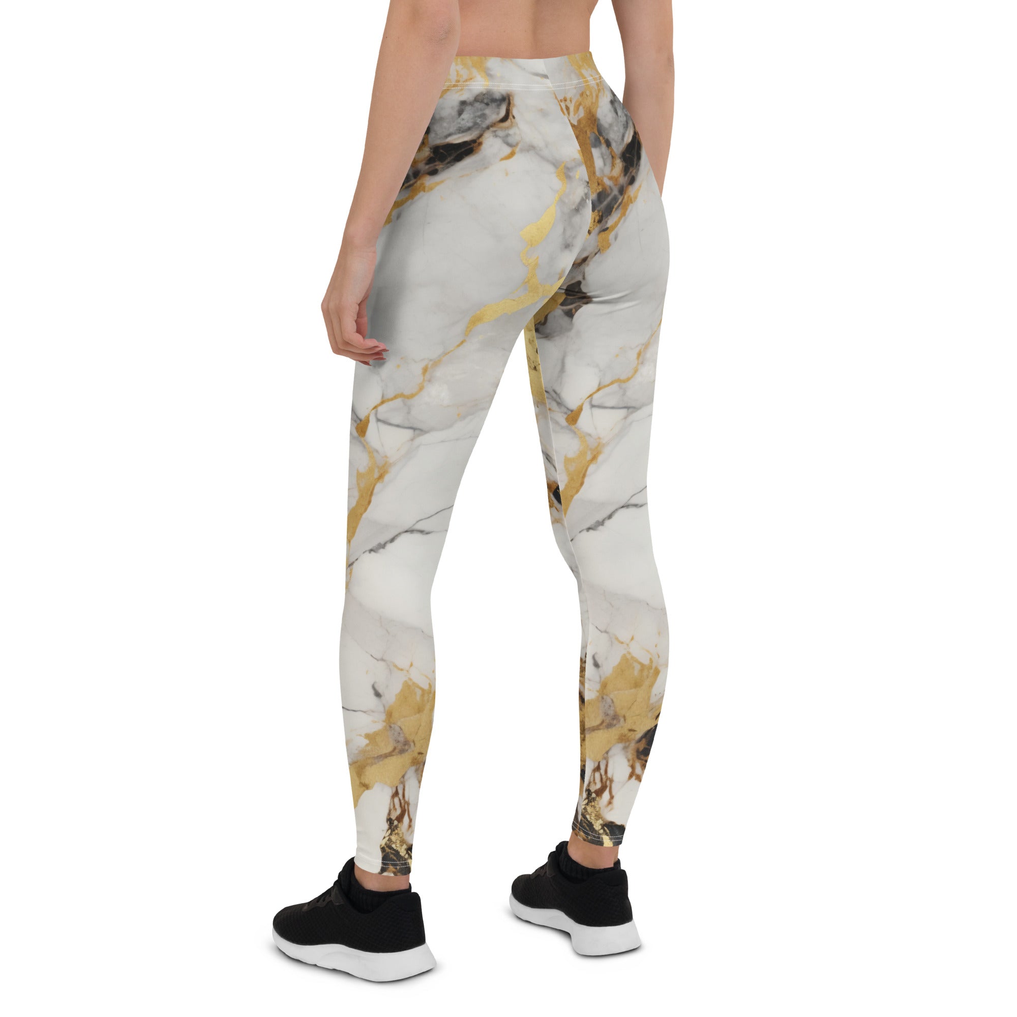 White & Gold Marble Leggings