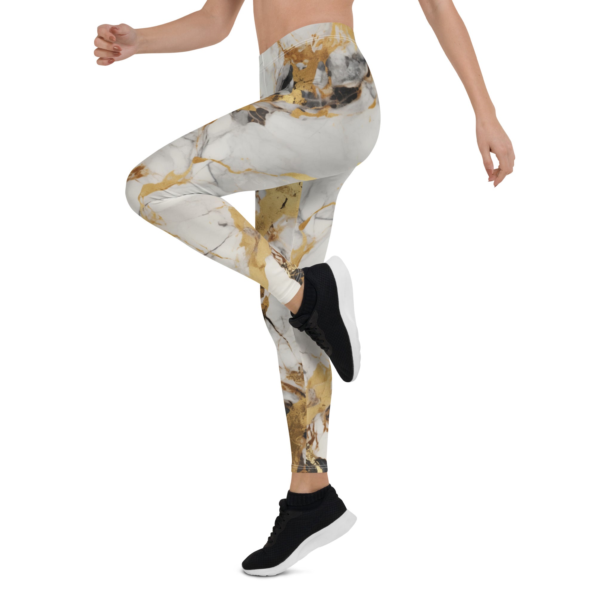 White & Gold Marble Leggings