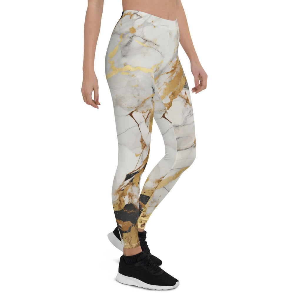 White & Gold Marble Leggings
