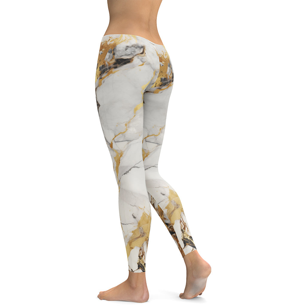 White & Gold Marble Leggings