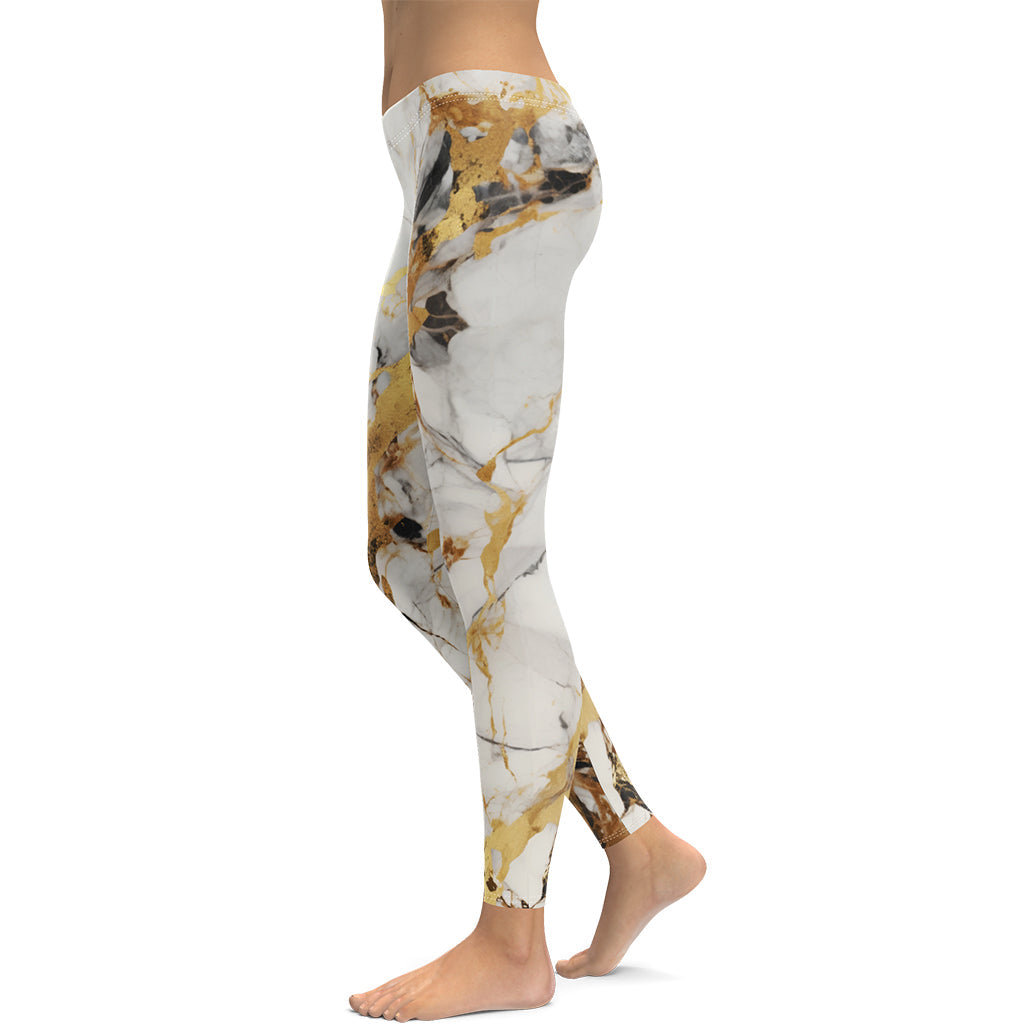 White & Gold Marble Leggings