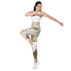 White & Gold Marble Leggings With Pockets