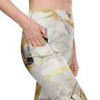 White & Gold Marble Leggings With Pockets