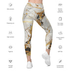 White & Gold Marble Leggings With Pockets