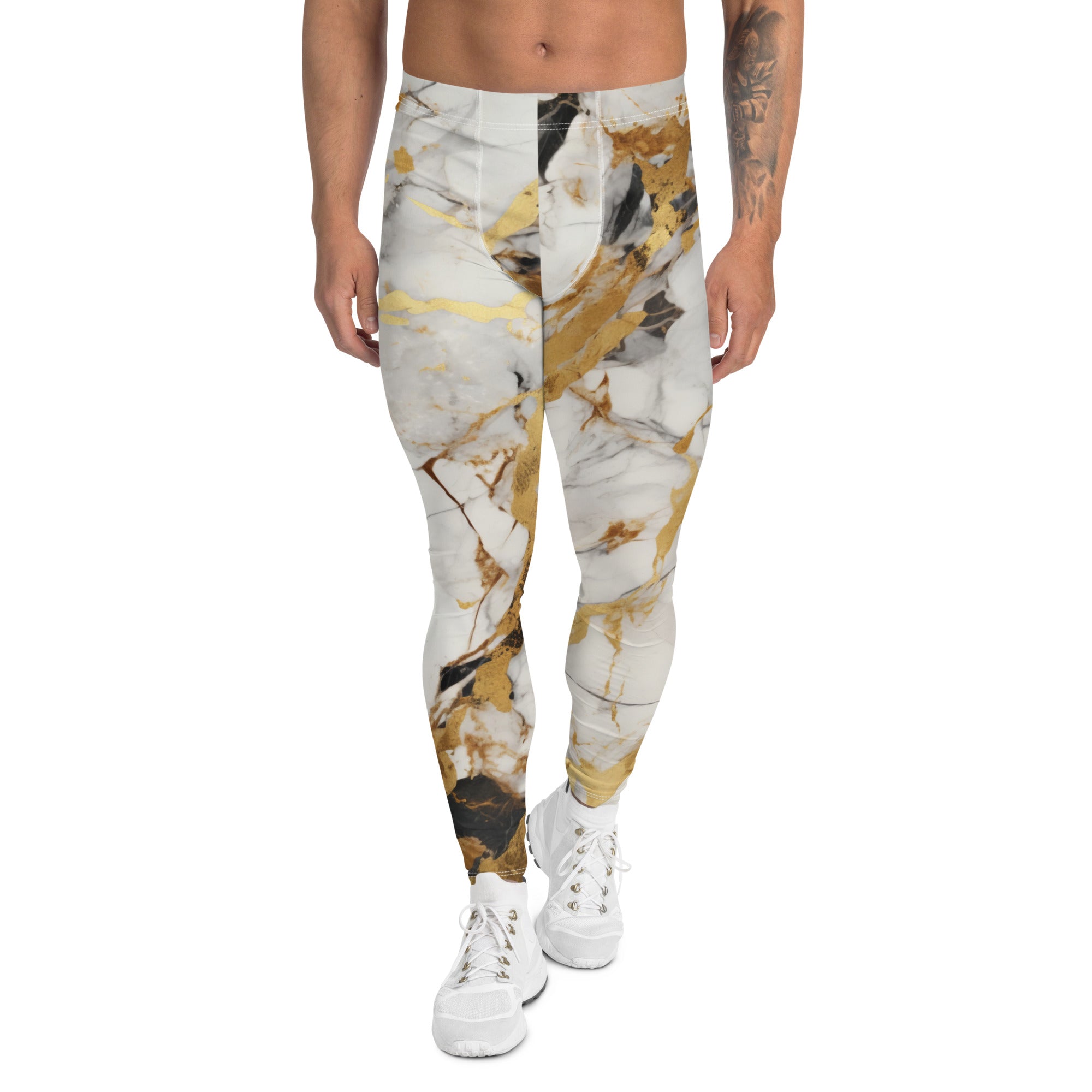 White & Gold Marble Men's Leggings