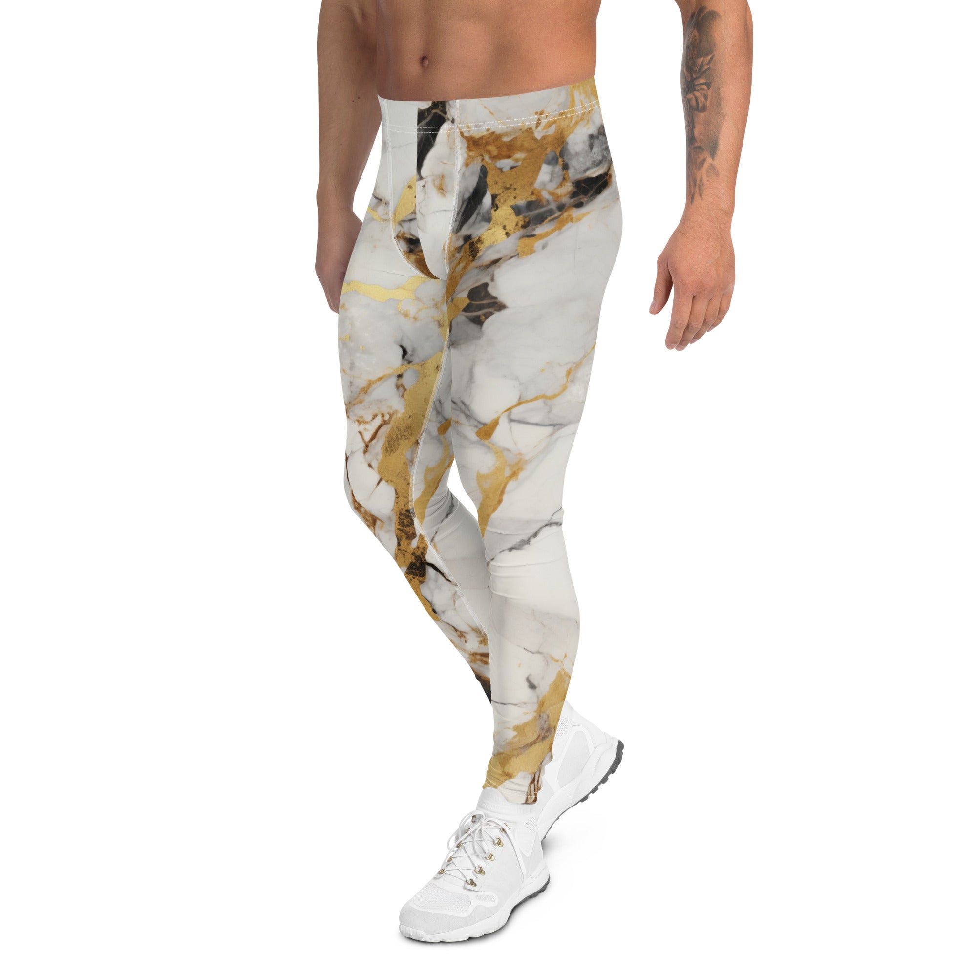 White & Gold Marble Men's Leggings
