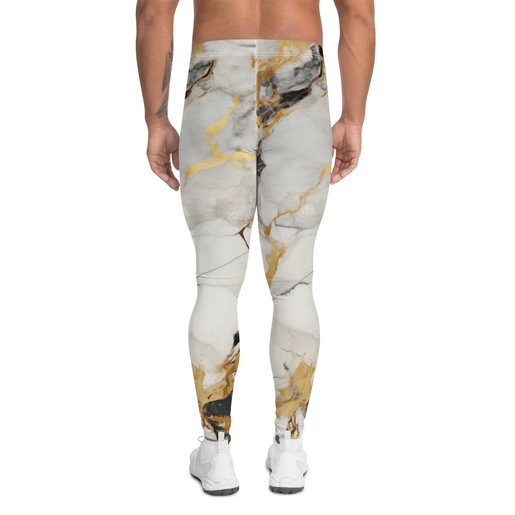 White & Gold Marble Men's Leggings