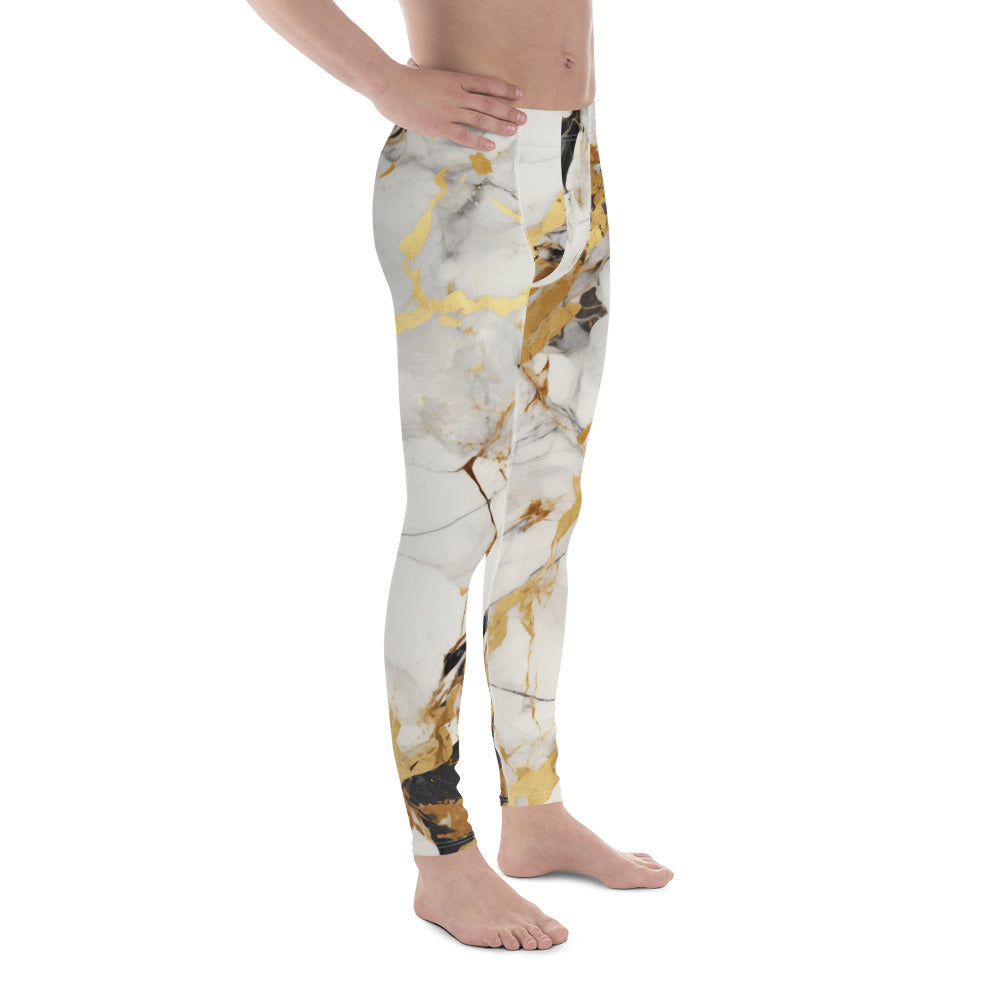White & Gold Marble Men's Leggings