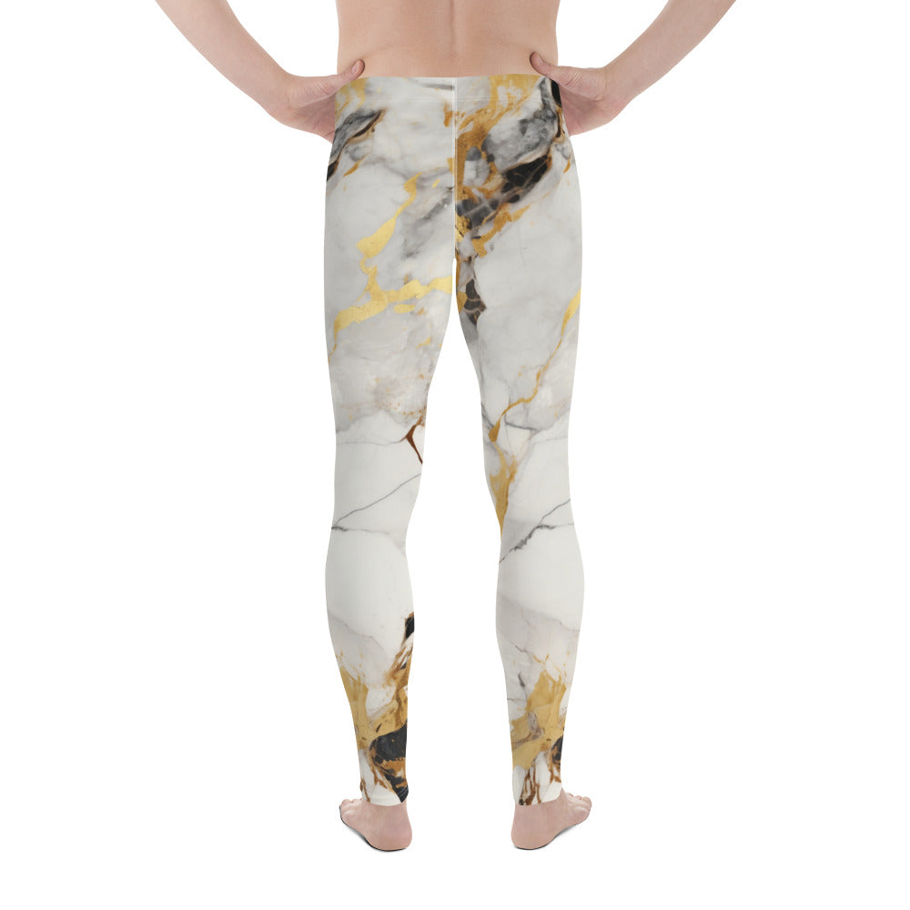 White & Gold Marble Men's Leggings
