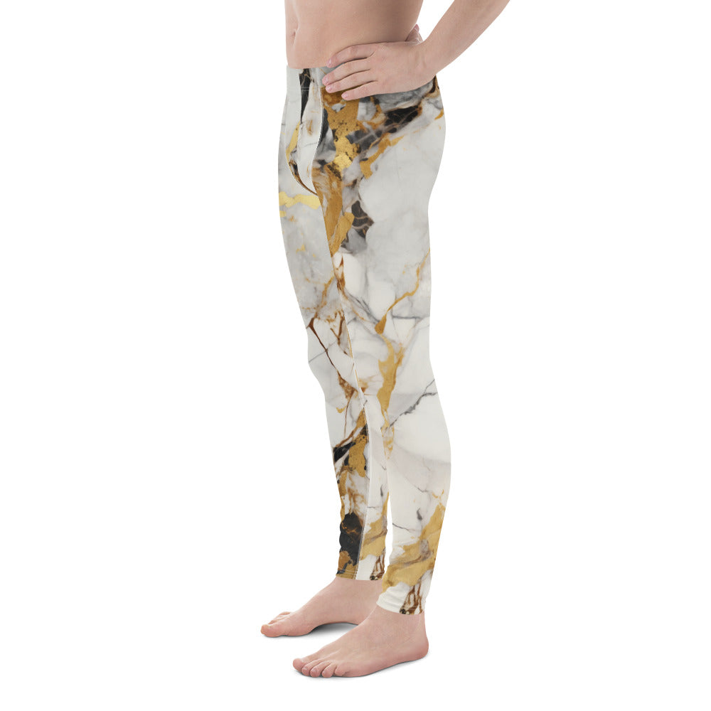 White & Gold Marble Men's Leggings