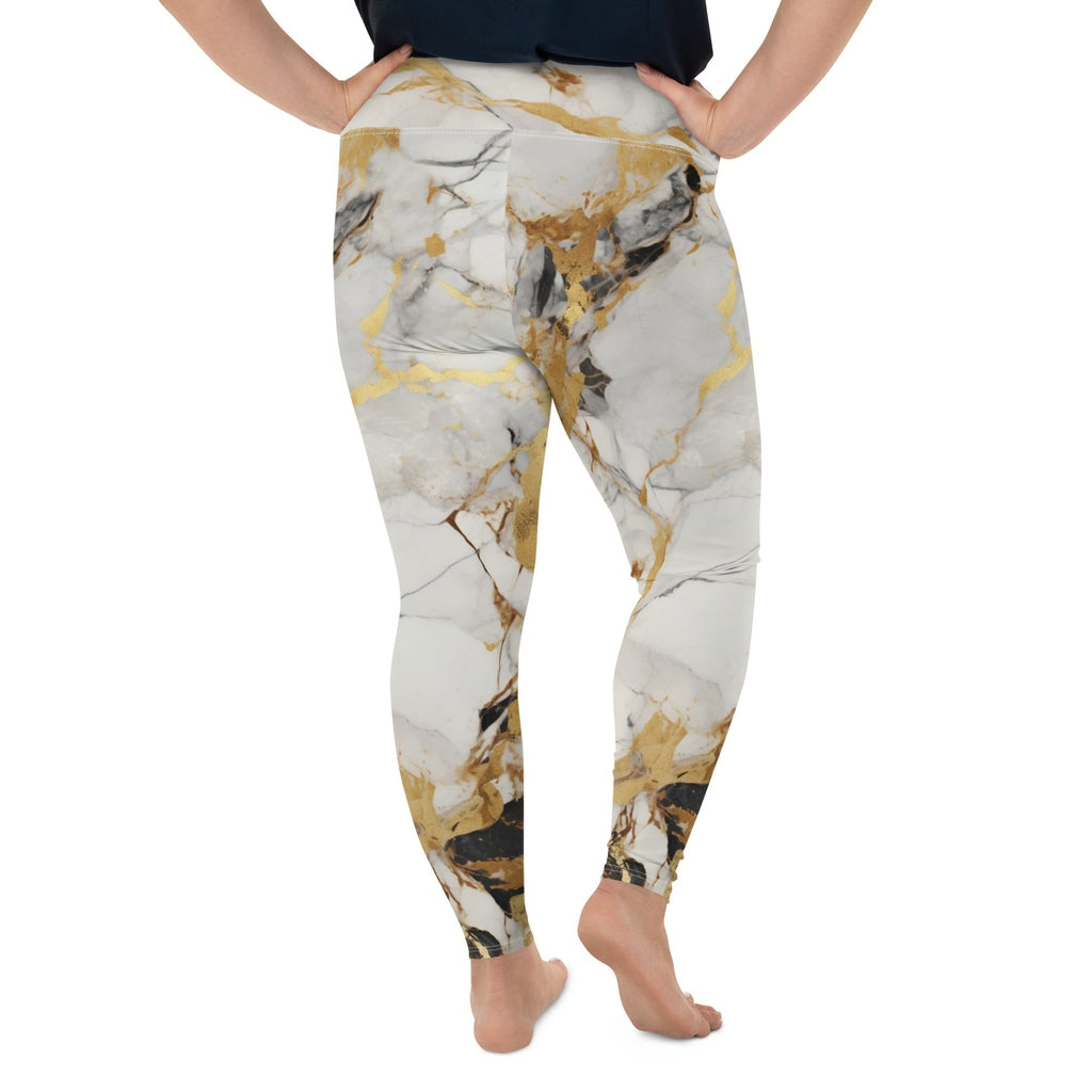 White & Gold Marble Plus Size Leggings
