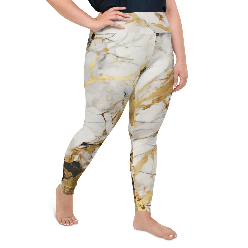 White & Gold Marble Plus Size Leggings