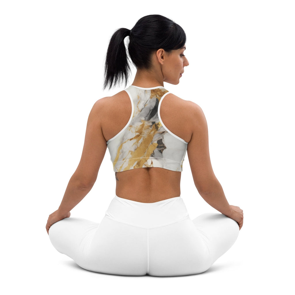 White & Gold Marble Sports Bra