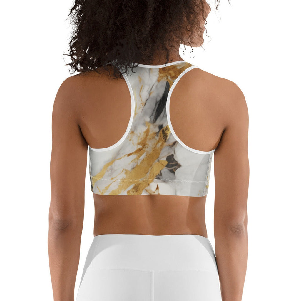 White & Gold Marble Sports Bra