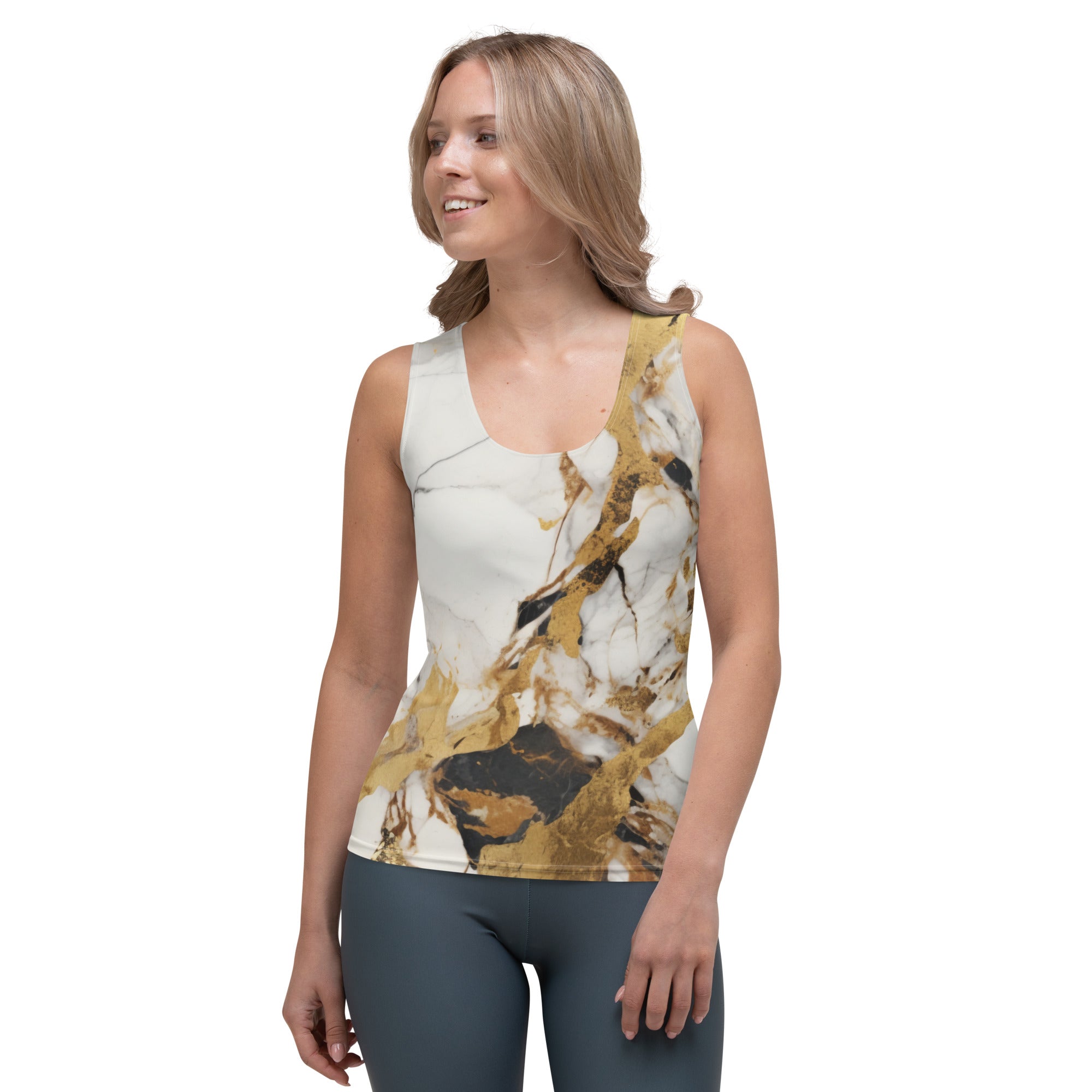 White & Gold Marble Tank Top
