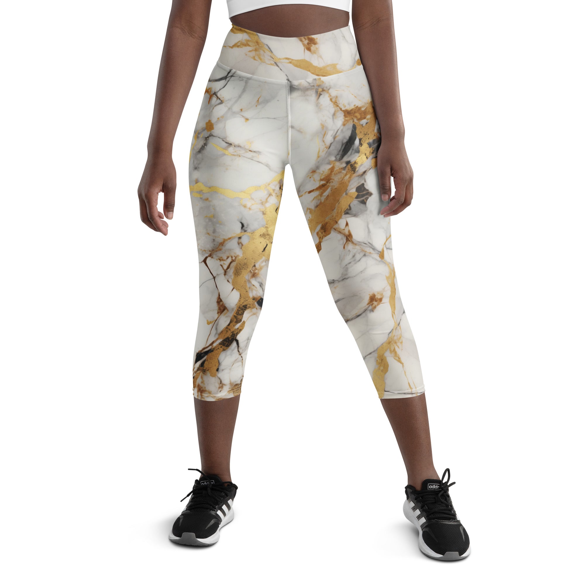 White & Gold Marble Yoga Capris