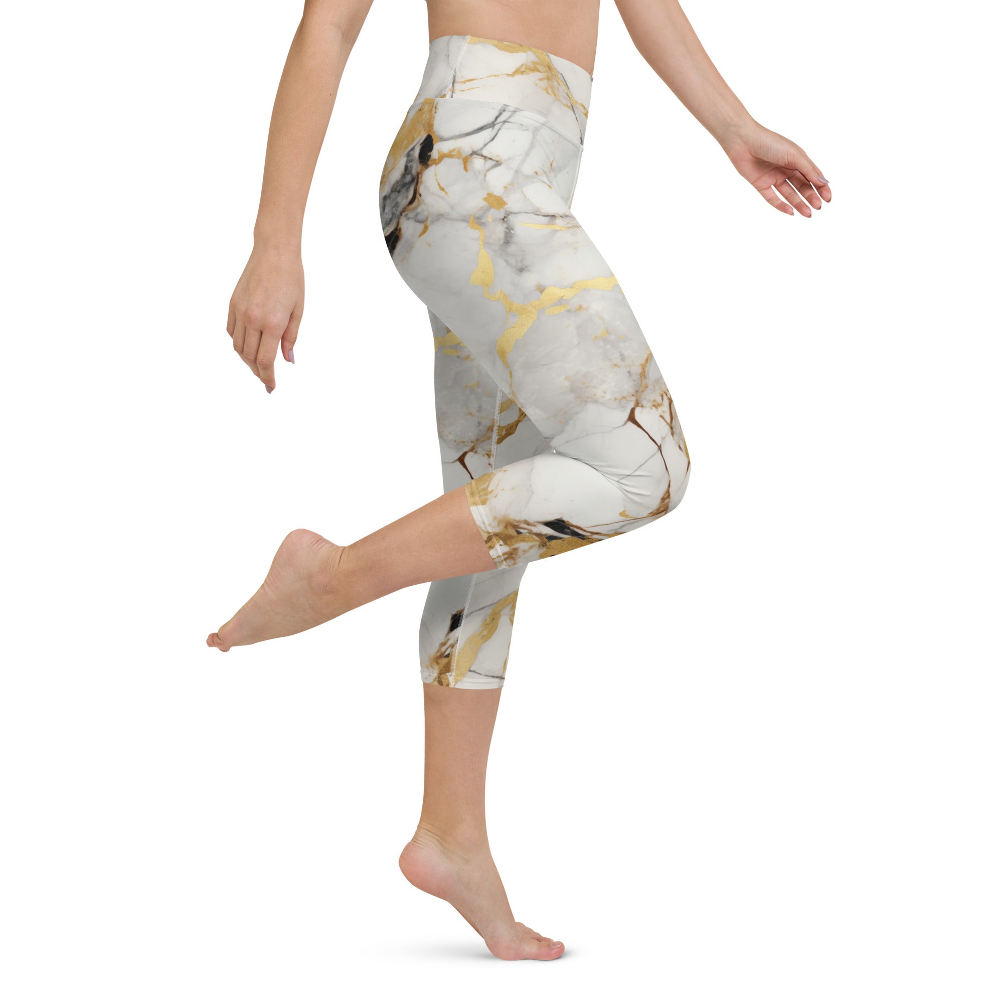 White & Gold Marble Yoga Capris