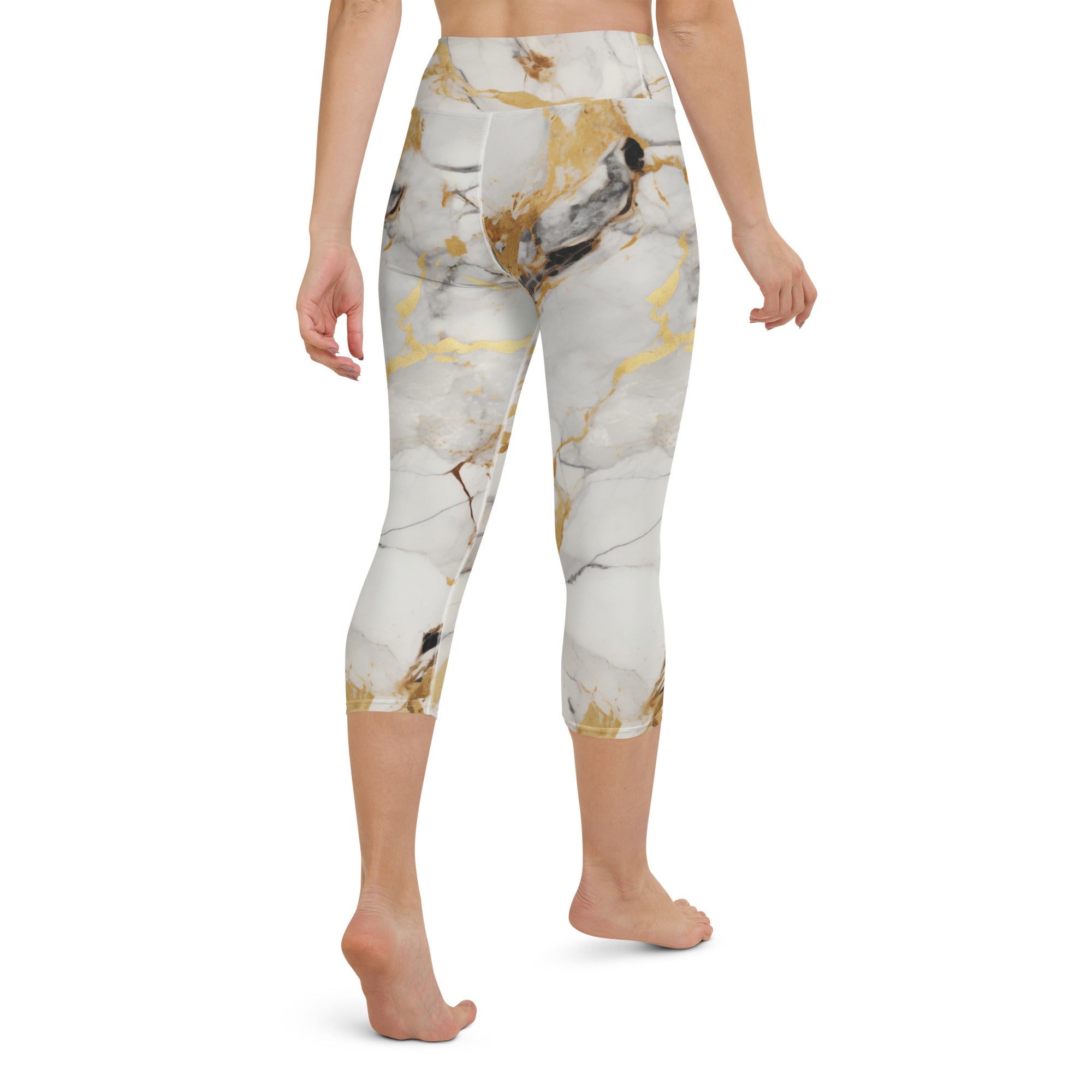 White & Gold Marble Yoga Capris