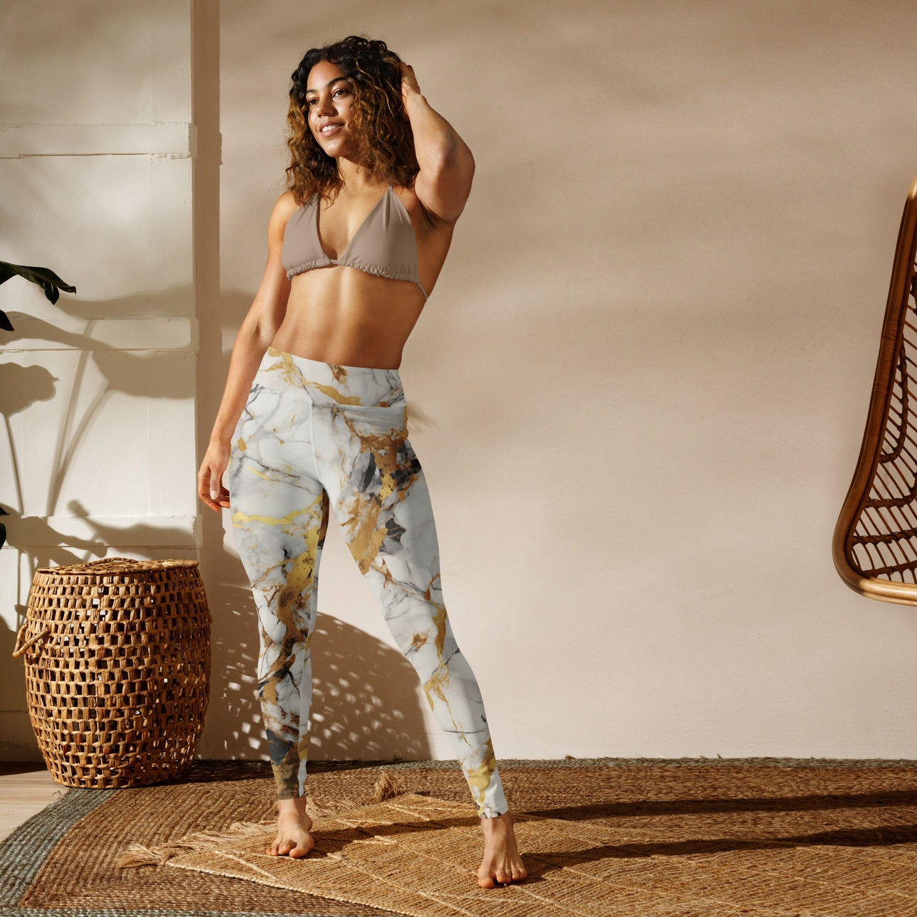 White & Gold Marble Yoga Leggings