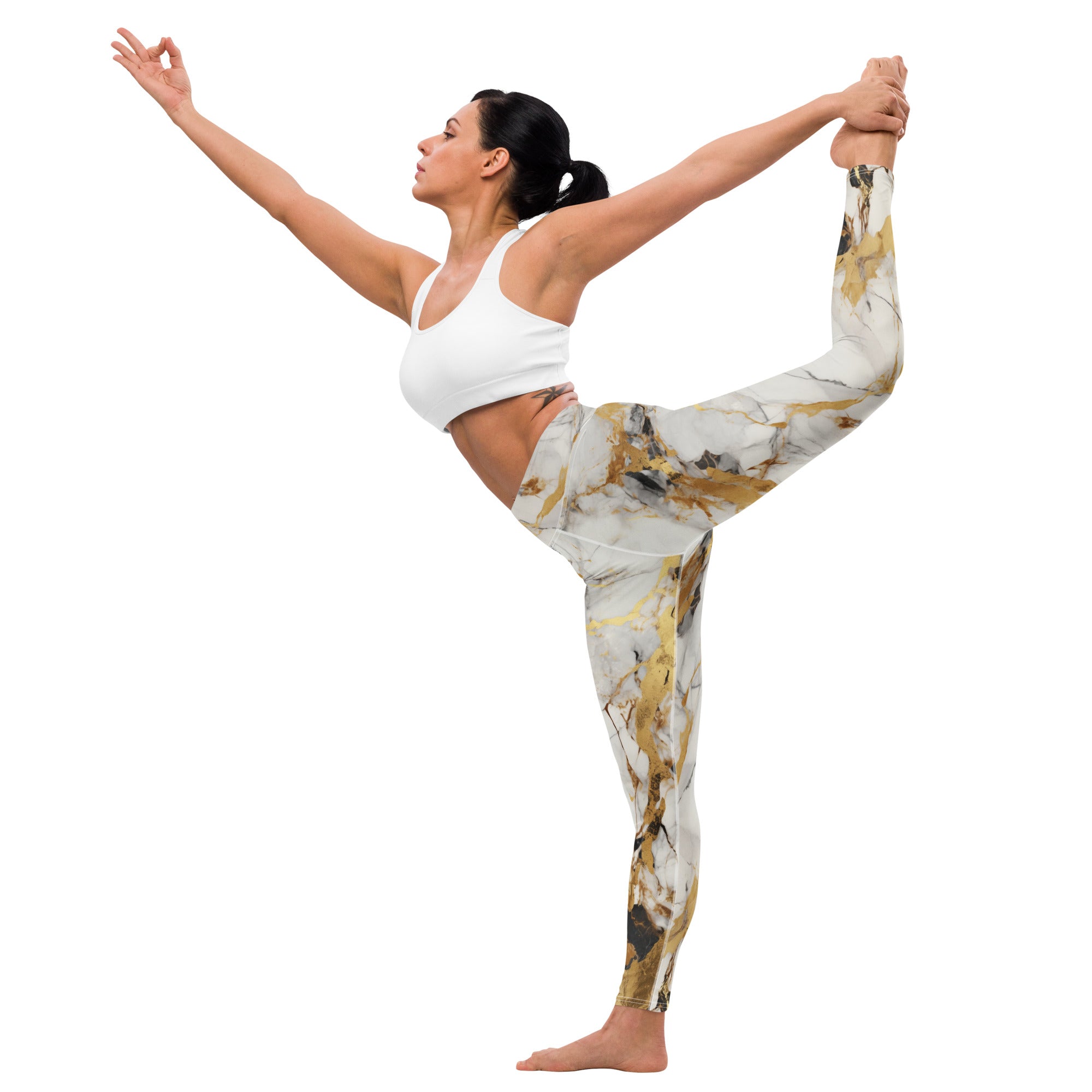 White & Gold Marble Yoga Leggings