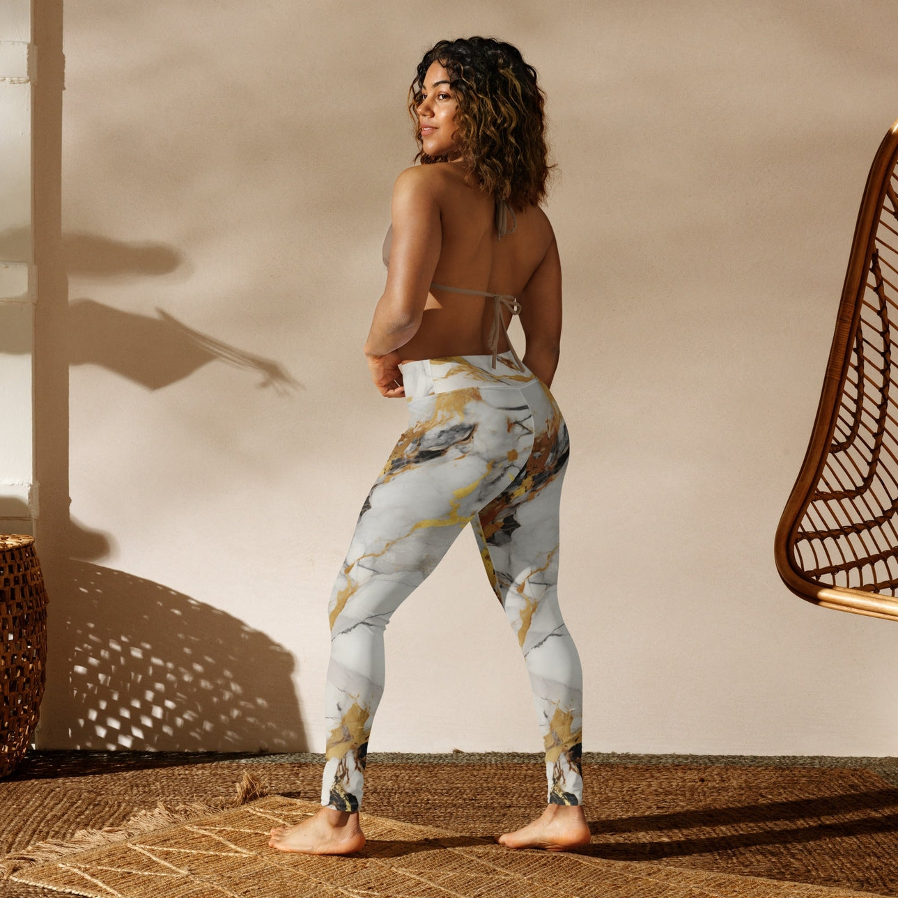 White & Gold Marble Yoga Leggings