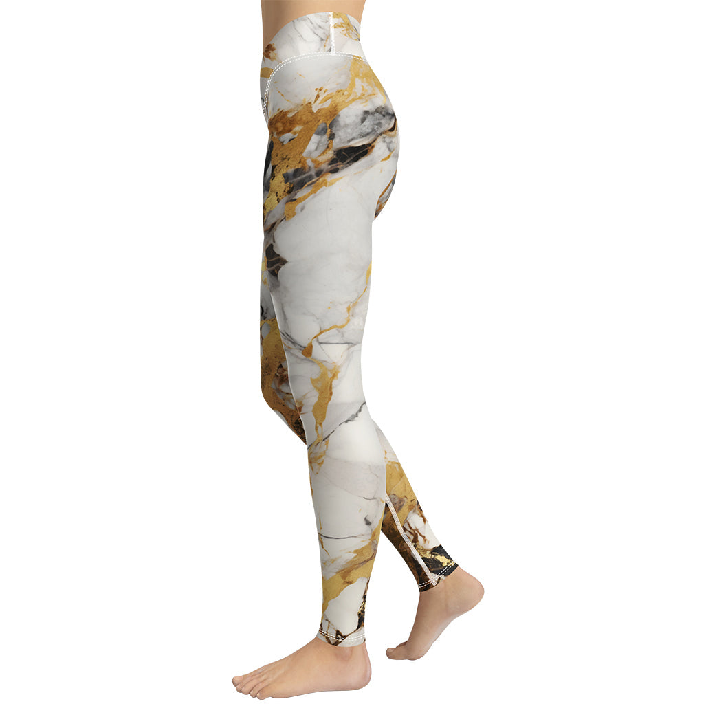 White & Gold Marble Yoga Leggings