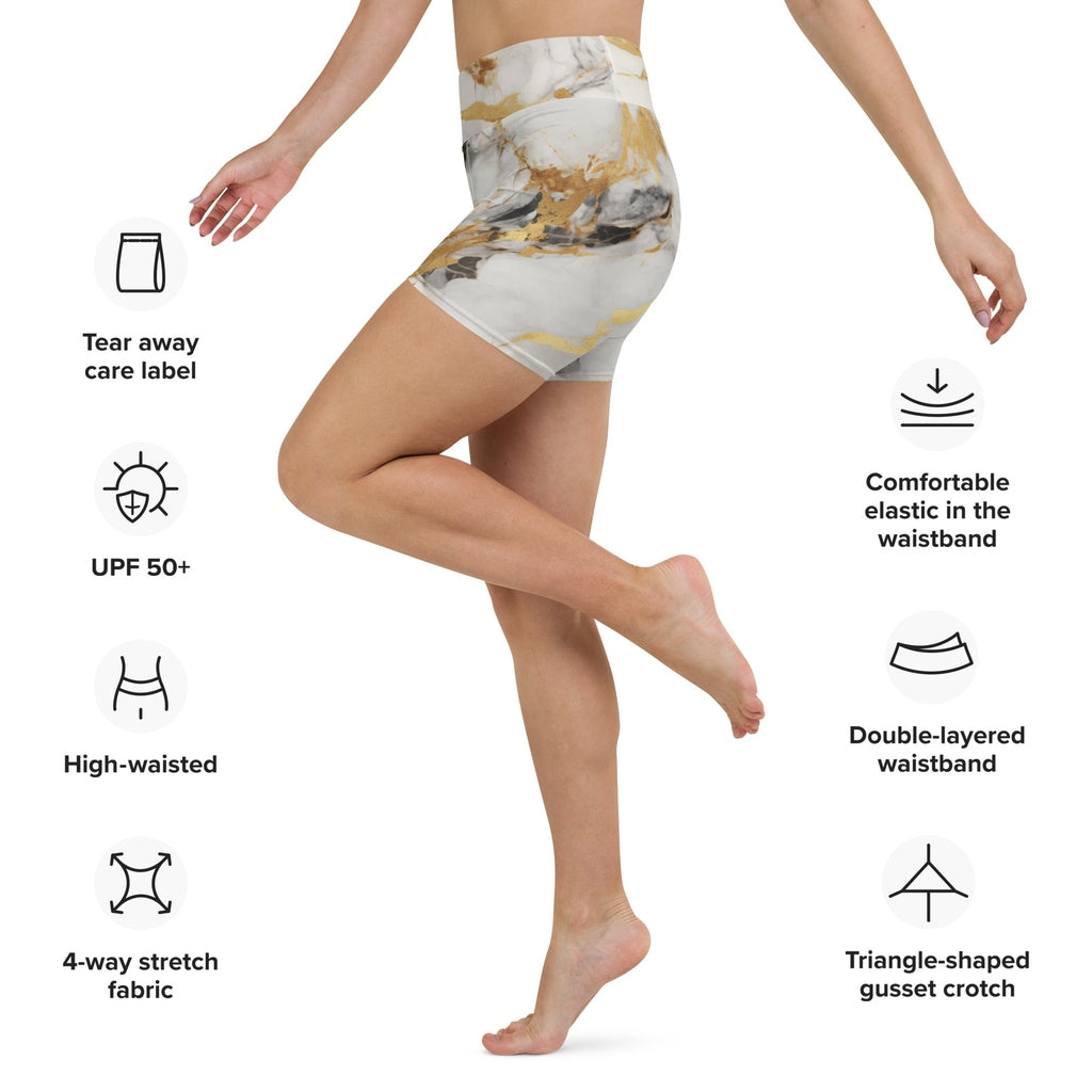 White & Gold Marble Yoga Shorts