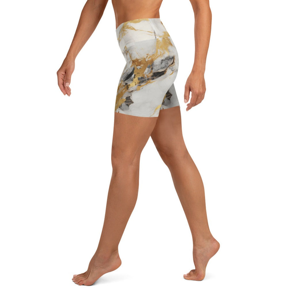 White & Gold Marble Yoga Shorts