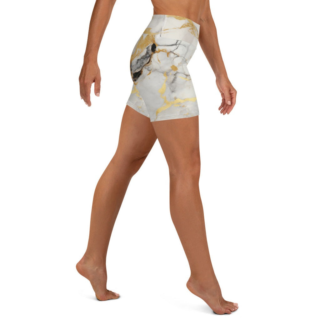 White & Gold Marble Yoga Shorts
