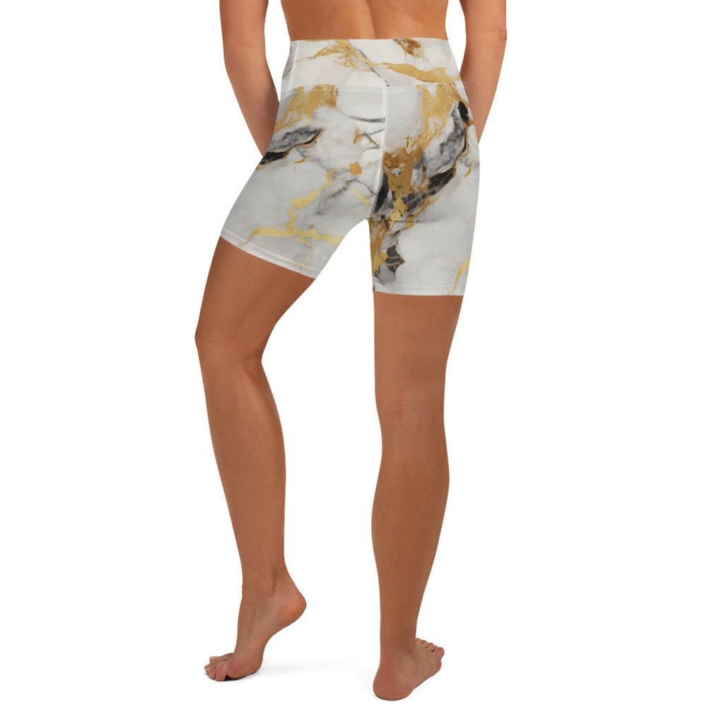 White & Gold Marble Yoga Shorts