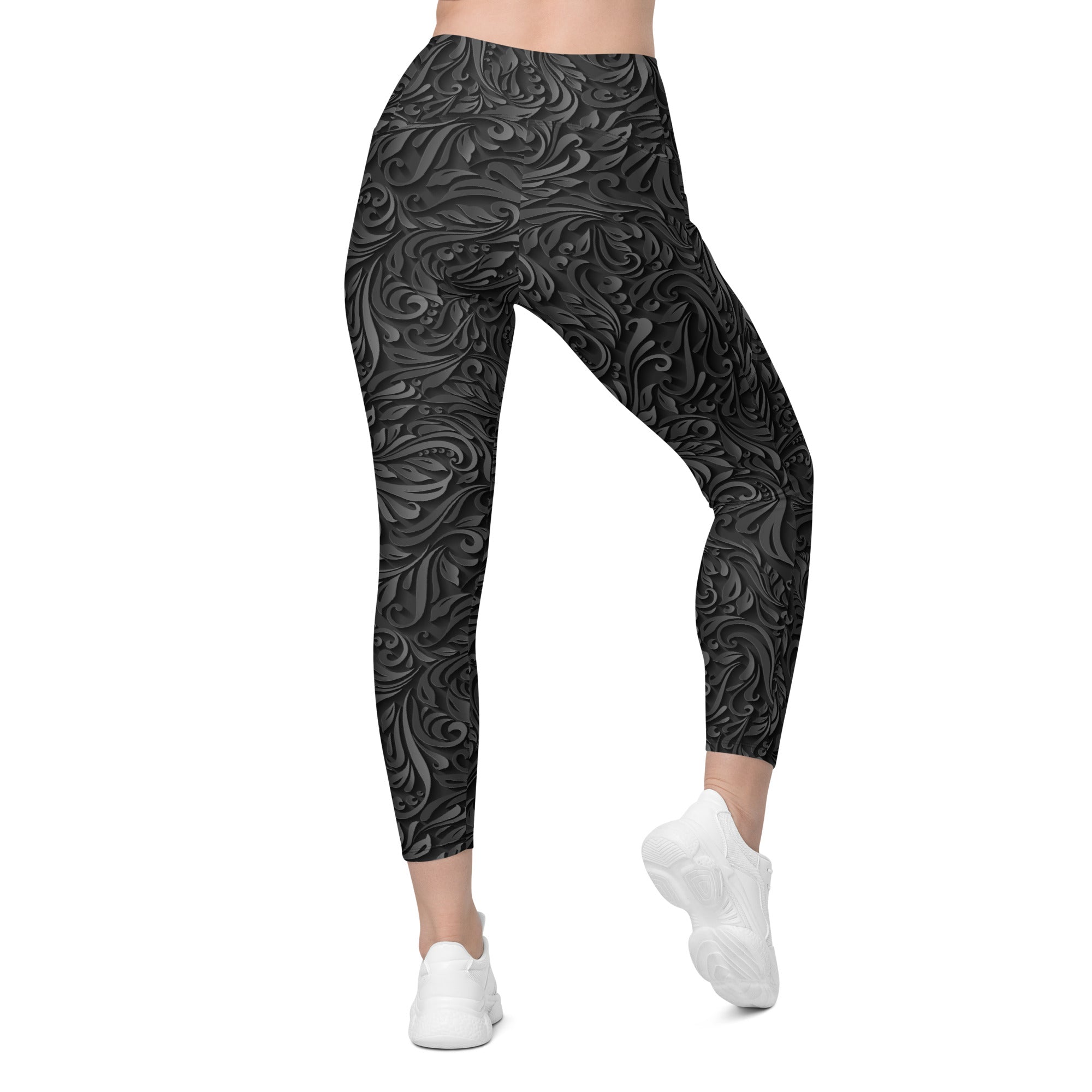 3D Art Deco Crossover Leggings With Pockets
