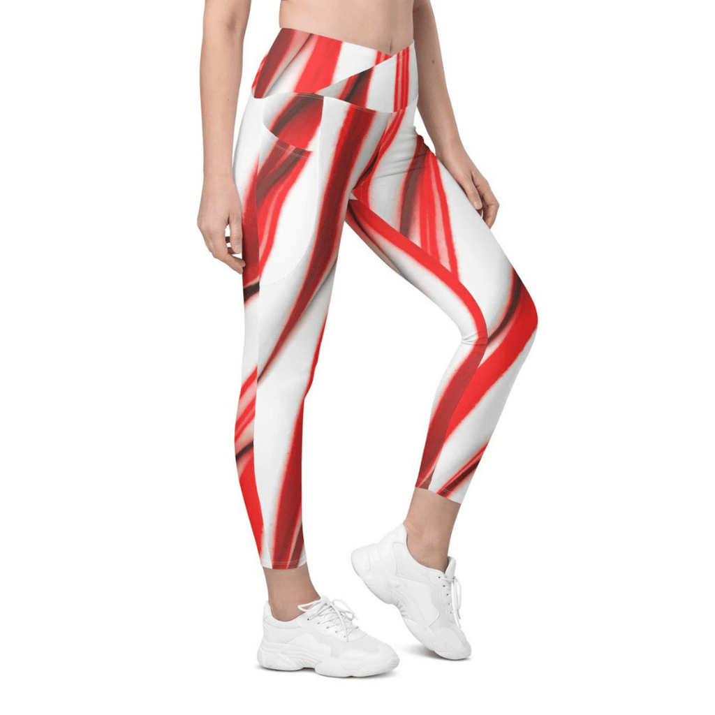 3D Candy Cane Crossover Leggings With Pockets