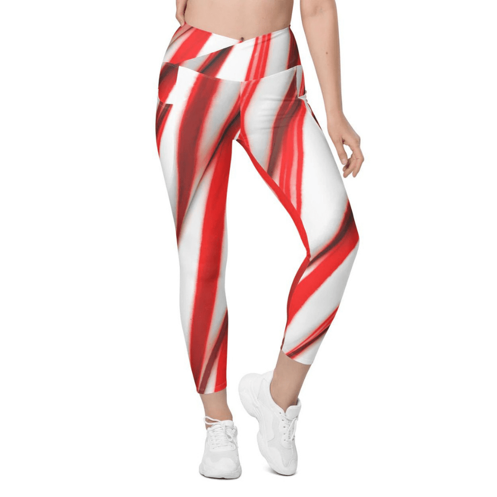 3D Candy Cane Crossover Leggings With Pockets