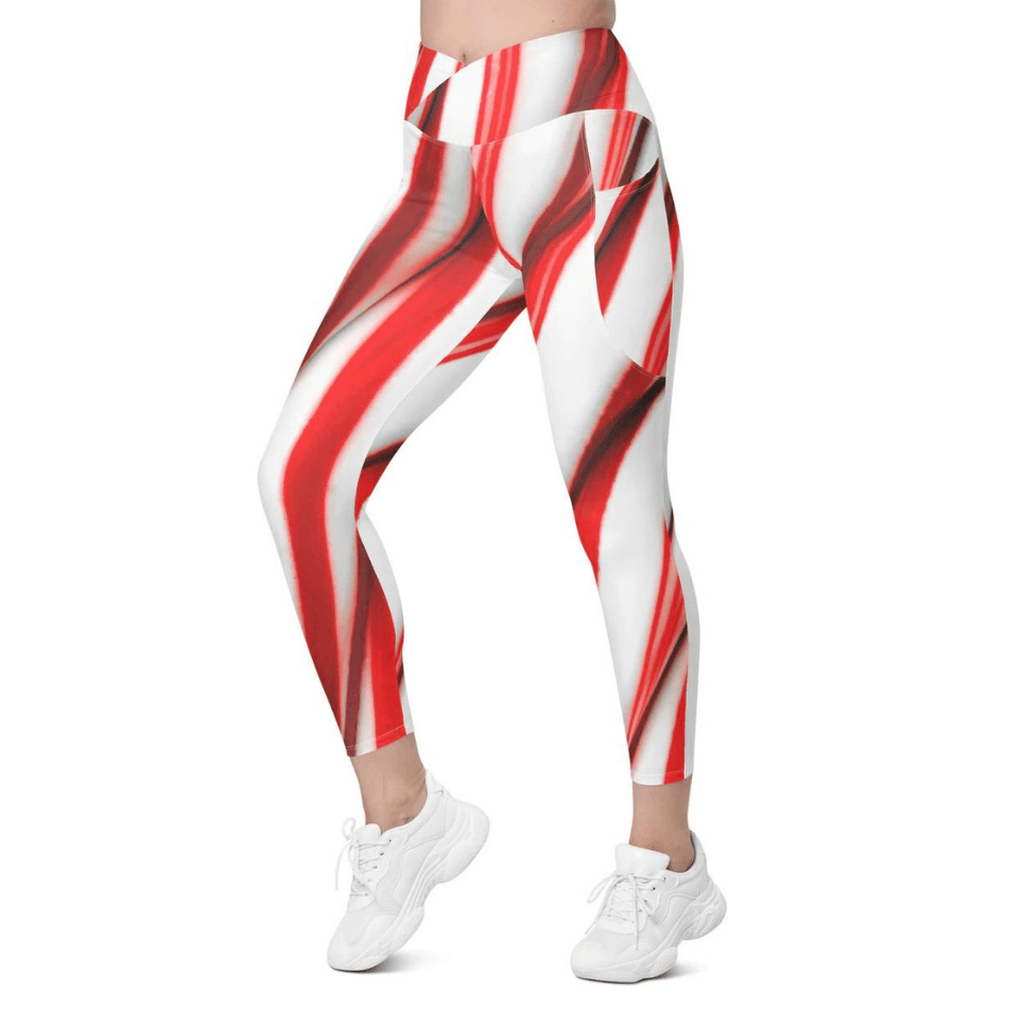 3D Candy Cane Crossover Leggings With Pockets