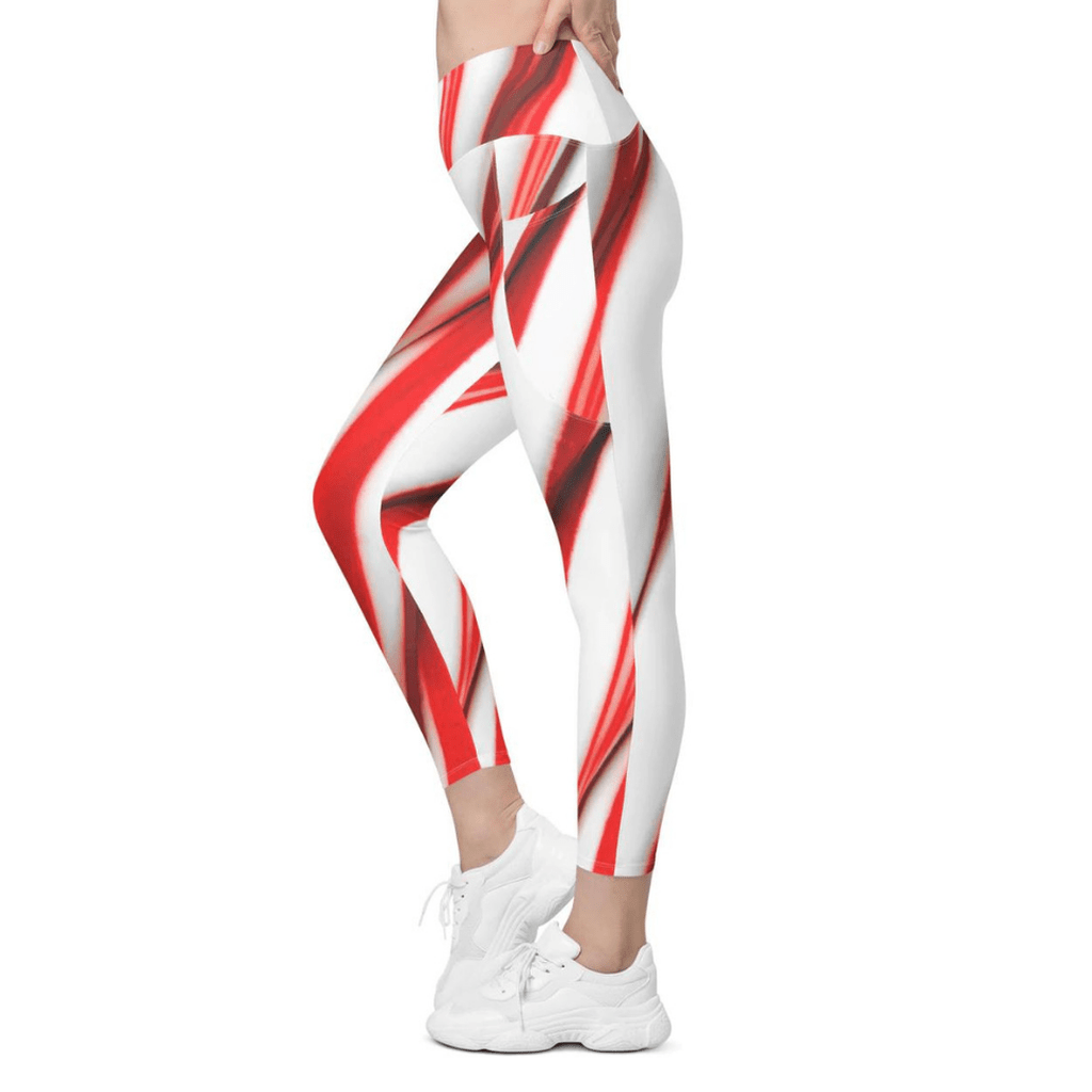 3D Candy Cane Crossover Leggings With Pockets