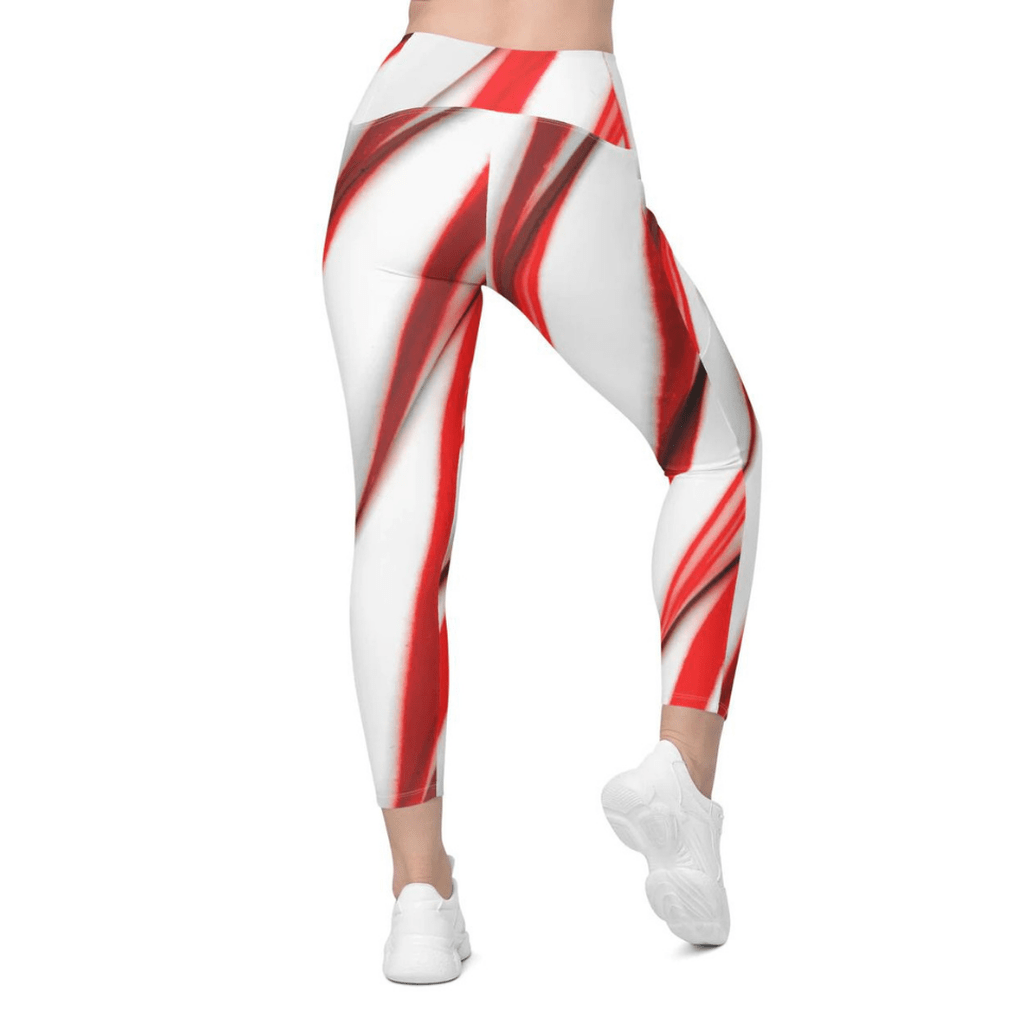 3D Candy Cane Crossover Leggings With Pockets