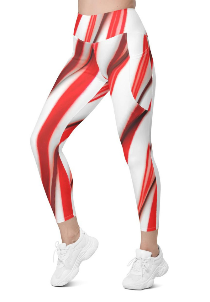 3D Candy Cane Leggings With Pockets